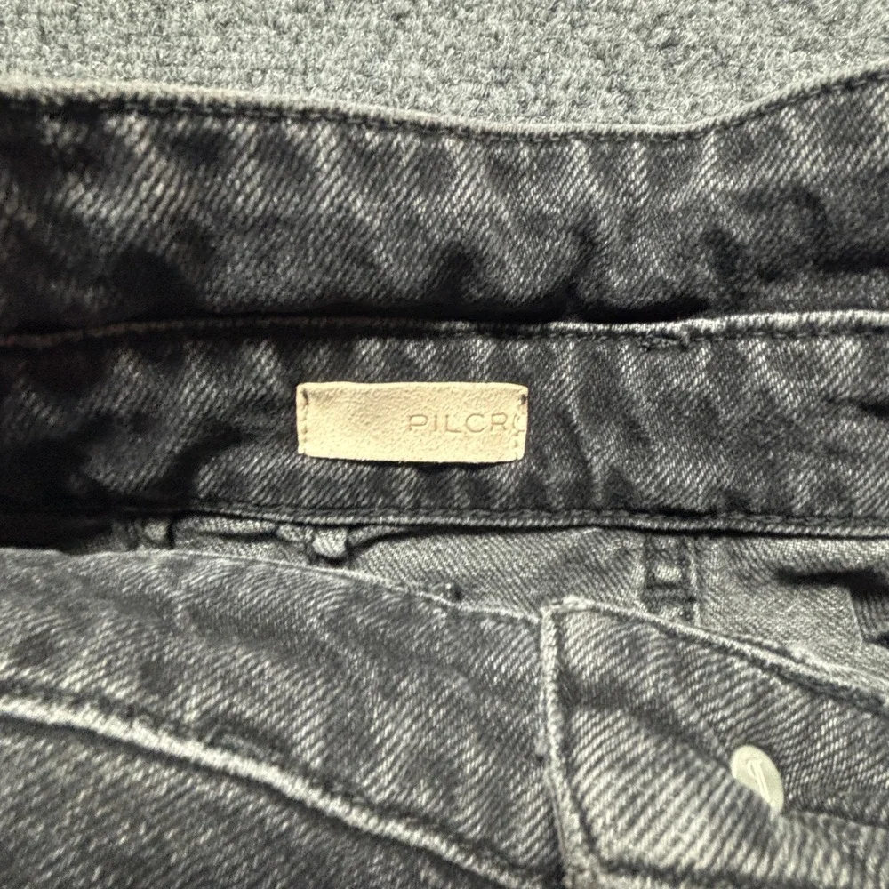 Pilcro and the Letterpress Black Denim Button Front Mini Skirt High Waist Size 0
